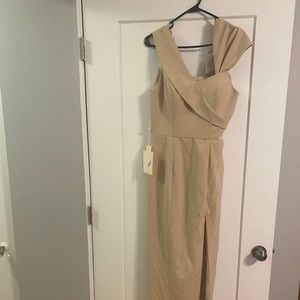 (Champagne) Sheath/Column One Shoulder Satin Bridesmaid Dress with Split front